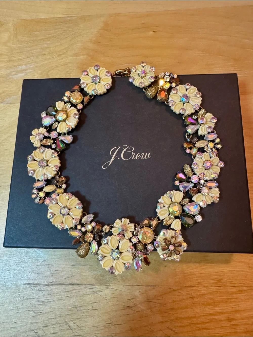 RARE J. Crew Iridescent Crystal Floral Statement Bib Necklace Box & Bag NWOT